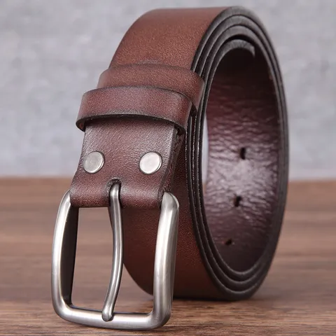 Ceinture pour Hommes en Cuir de Vachette Première Couche Boucle à Ardillon en Alliage Minimaliste Fait à la Main Vintage Décontracté