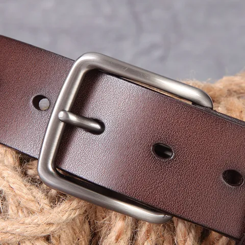 Ceinture pour Hommes en Cuir de Vachette Première Couche Boucle à Ardillon en Alliage Minimaliste Fait à la Main Vintage Décontracté