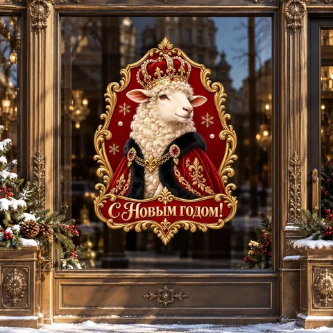 Russisches Neujahr Sternzeichen Schaf Statischer Glasaufkleber Königliche Krone Schaf Muster Fensterbild Für Feiertage Heim Schaufenster Dekoration