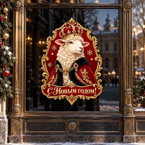 Russisches Neujahr Sternzeichen Schaf Statischer Glasaufkleber Königliche Krone Schaf Muster Fensterbild Für Feiertage Heim Schaufenster Dekoration