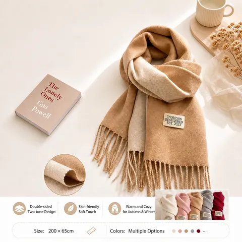 Invierno Bufanda de Imitación Cachemira Espesada Para Mujer Borla de Doble Cara Chal Largo Cálido Calentador de Cuello Versátil