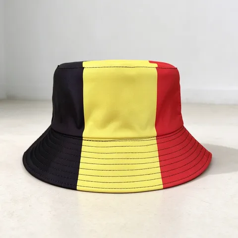 Belgium Flag Color Blocked Bucket Hat Men Women Reversible Outdoor Sun Protection Fishermans Hat World Cup Fan Accessory