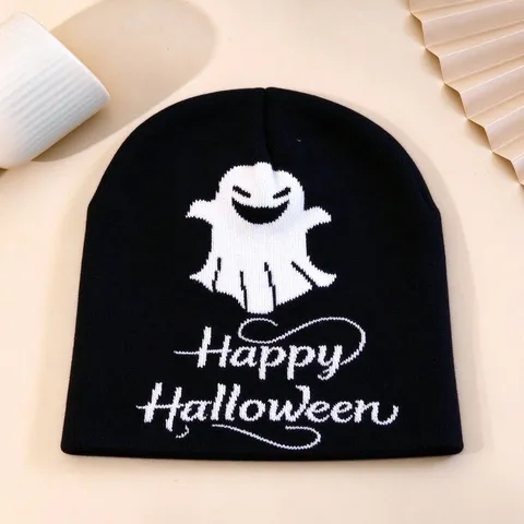 Πλεκτό Σκουφί Φάντασμα Halloween Unisex Ζεστό Ακρυλικό Ζακάρ Καπέλο Πορτοκαλί Μαύρο Χειμερινό Κάλυμμα Κεφαλής Αξεσουάρ Πάρτι