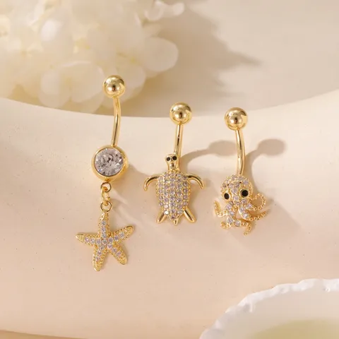 Orecchini Ombelico in Acciaio Inossidabile con Zirconia Stile Oceano Stella Marina Polpo Tartaruga Farfalla Coda di Pesce Gioielli Corpo Donna
