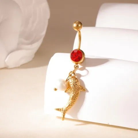 Piercing Ombelico in Acciaio Inossidabile Oro Squalo Marino per Donna Zirconia E Perla Artificiale Gioielli per Ombelico
