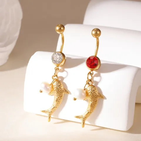 Piercing Ombelico in Acciaio Inossidabile Oro Squalo Marino per Donna Zirconia E Perla Artificiale Gioielli per Ombelico