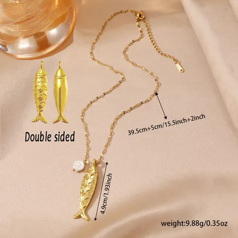 Collana con Ciondolo a Pesce in Acciaio Inossidabile Placcato Oro per Donna Regolabile Finitura Oro 18K Gioiello Animale Pesce Tropicale Bifacciale Regalo