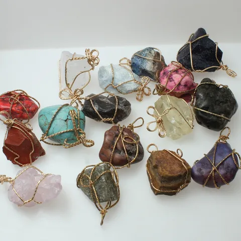 Collier Pendentif Enroulé de Fil Irrégulier en Pierre Semi-Précieuse Naturelle Luxe Léger Cadeau de Bijoux DIY pour Femmes