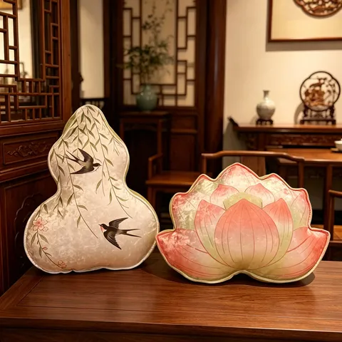Cuscino Decorativo in Stile Cinese Tradizionale a Forma di Zucca e Loto Morbido Cuscino in Peluche di Poliestere per Divano Ornamento Casa