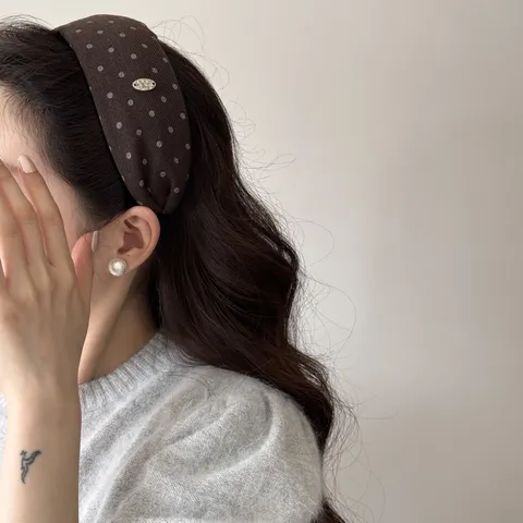 Diadema Ancha Vintage con Lunares para Mujer Banda para el Cabello High Top Retro de Poliéster Algodón Accesorios para el Pelo