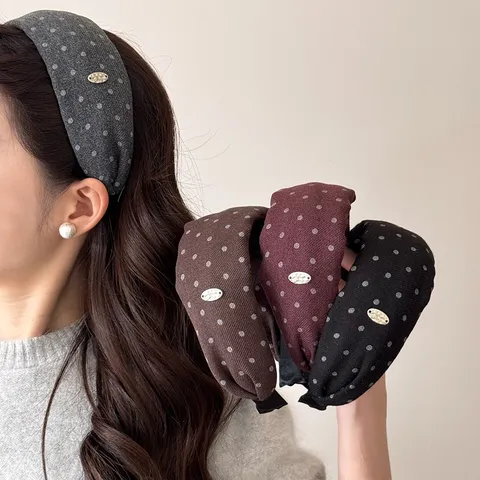 Diadema Ancha Vintage con Lunares para Mujer Banda para el Cabello High Top Retro de Poliéster Algodón Accesorios para el Pelo