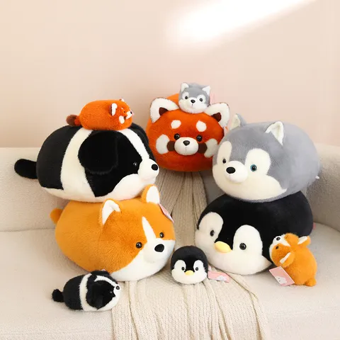 Schattig Pluche Vos Shiba Inu Kussen Zacht Dier Knuffel Pinguïn Husky Wasbeer Pop Kinderen Kalmerende Slaap Knuffel Kussen Cadeau