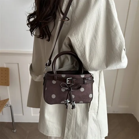 Koreanische Polka Dot Kleine Quadratische Tasche Für Damen Süße Schleife Sternanhänger Handtasche Mode Schultertasche