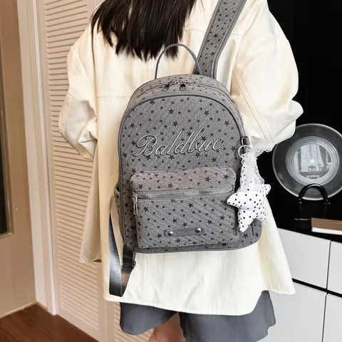 Koreanischer Stil Sternenmuster Buchstaben Stickerei Rucksack Große Kapazität Schultasche Für Teenager Mädchen Lässige Mode Stoff Tagesrucksack