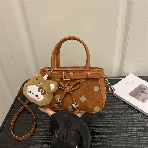 Koreanische Polka Dot Kleine Quadratische Tasche Für Damen Süße Schleife Sternanhänger Handtasche Mode Schultertasche