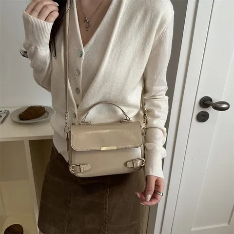 Sac à Main de Luxe en Cuir PU pour Femmes Mode Couleur Unie Sac en Bandoulière Minimaliste Surpiqûres Sac Carré