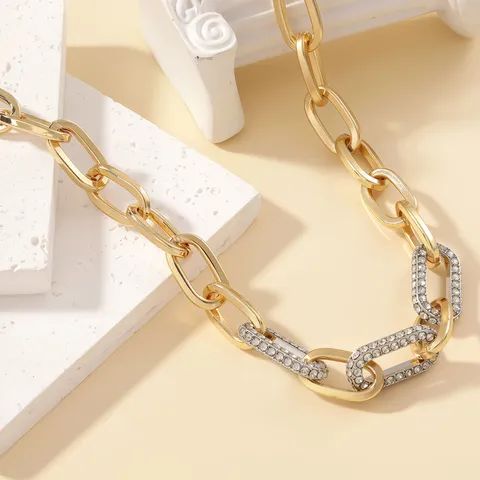 Stainless Steel Rhinestone Paperclip Chain Necklace Gold And Silver Plated Vintage Chic Women Jewelry Choker