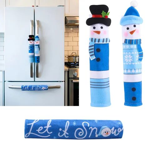 Christmas Snowman Refrigerator Door Handle Covers Polyester Cloth Decorative Appliance Sleeves Kitchen Festive Winter Holiday Decor Home Protector