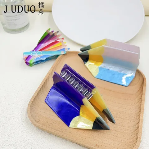 Kreative Haarklammer Schreibwaren Acryl Bleistift Geodreieck Buch Haarschmuck Für Damen Mädchen Tägliches Styling