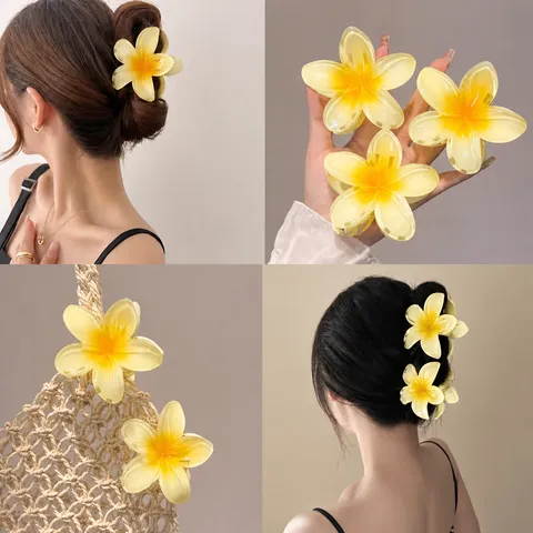 Frangipani Hair Claw Plastic Flower Hair Clip Beach Vacation Hair Accessories For Women