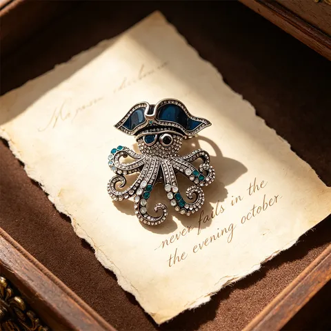 Vintage Piraten Oktopus Brosche Zinklegierung Strass Antiksilber Tier Anstecknadel Für Herren Damen Anzug Mantel Schmuck Geschenk