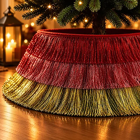Kerstboomkraag Meerlaagse Kwastje Boomrok Rood Roze Goud Gradiënt Kwastje Decoratie Voor Kerstboom Basis Huis Decoratie