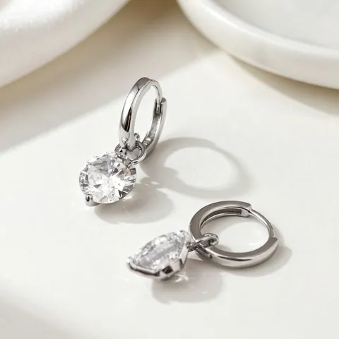 925 Sterlingsilber Creolen Mit Großem Rundem Zirkonia Anhänger Minimalistische Zierliche Hängeohrringe Für Damen Luxus Schmuck Geschenk
