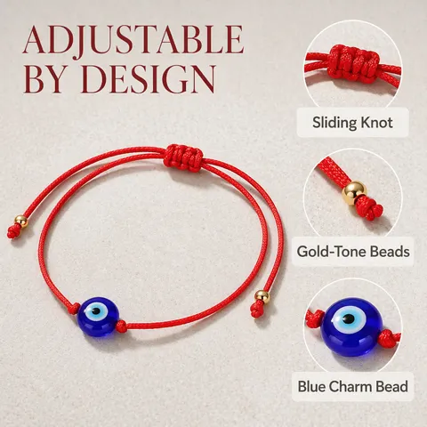 Red Black Woven Cord Evil Eye Bracelet Adjustable Turkish Blue Glass Bead Charm Lucky Protection Wristband Jewelry