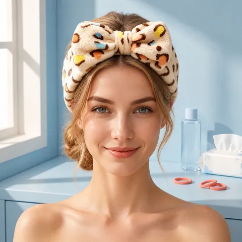 Women Flannel Leopard Bow Headband Soft Cute Makeup Hair Band Facial Washing Hair Hoop Fashion Hair Accessories