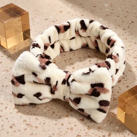 Women Flannel Leopard Bow Headband Soft Cute Makeup Hair Band Facial Washing Hair Hoop Fashion Hair Accessories
