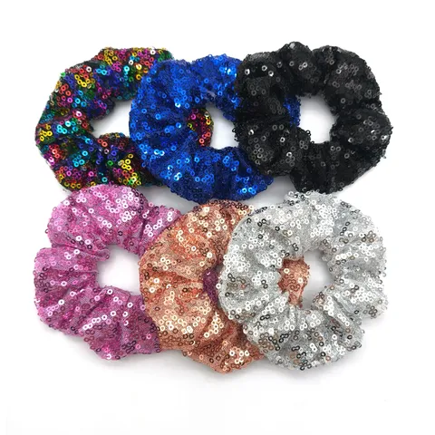 Sparkling Sequin Hair Scrunchies Fish Scale Shiny Elastic Hair Bands Cute Ponytail Holder Hair Accessories for Women