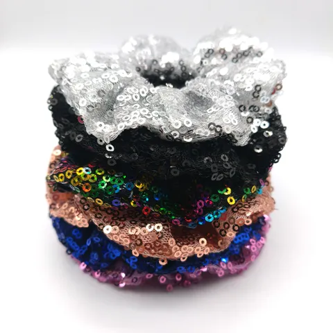 Sparkling Sequin Hair Scrunchies Fish Scale Shiny Elastic Hair Bands Cute Ponytail Holder Hair Accessories for Women