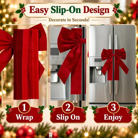 Burgundy Velvet Bow Refrigerator Handle Covers Christmas Kitchen Appliance Fridge Oven Dishwasher Decoration Holiday Decor