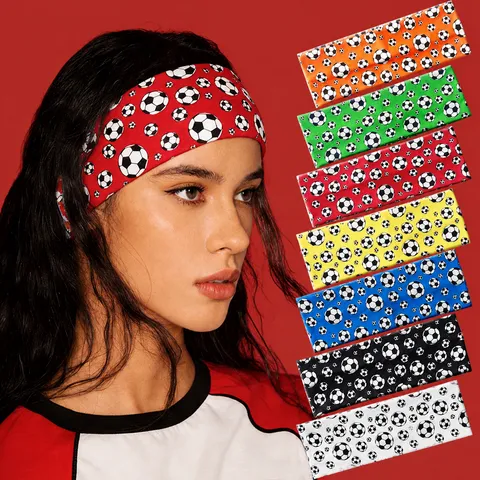 Unisex Elastic Sports Headband Football Print Sweatabsorbent Hair Band For Running Fitness Workout Soccer Cheering Gym Headwear