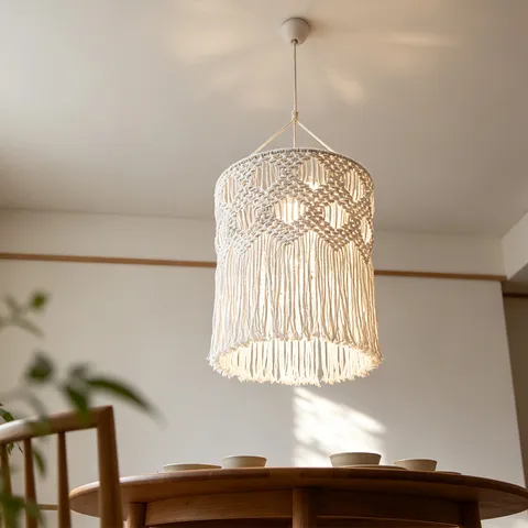 Paralume Macramè Bohemien Corda di Cotone Tessuta a Mano Nappina Copertura per Lampada a Sospensione per Camera da Letto Soggiorno Ristorante Decorazione