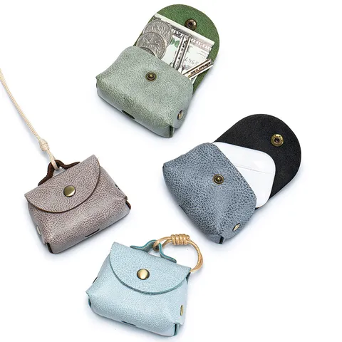 Rétro Cuir de Vache à la Cire de Brume Mini Sac d'Écouteurs Porte-monnaie Portable pour Femmes Sac de Rangement Suspendu au Cou Charme de Sac en Cuir