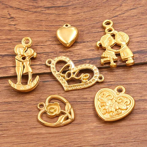 Colgantes de Acero Inoxidable 304 San Valentín Corazón Amor Niño Niña Chapado en Oro Plata Diamantes de Imitación para Accesorios de Joyería DIY