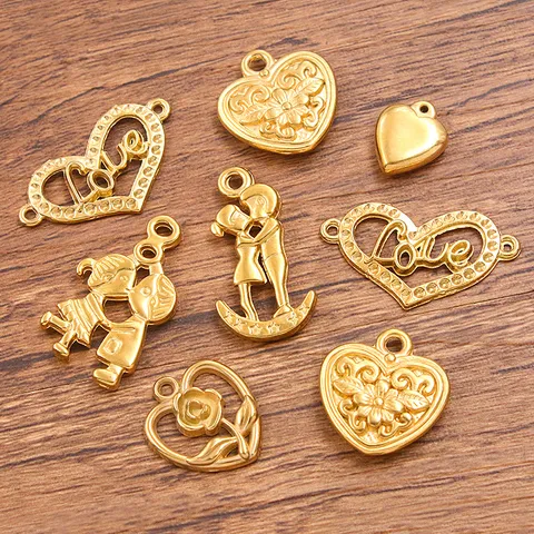 Colgantes de Acero Inoxidable 304 San Valentín Corazón Amor Niño Niña Chapado en Oro Plata Diamantes de Imitación para Accesorios de Joyería DIY