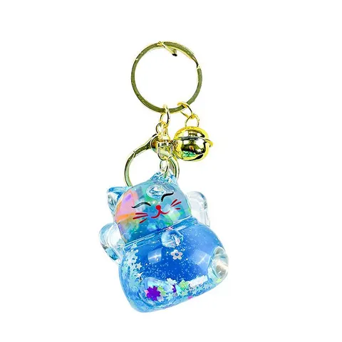 Creative Lucky Cat Liquid Quicksand Keychain Cute Acrylic Oil Filled Floating Charm Bag Pendant Car Key Ring Gift