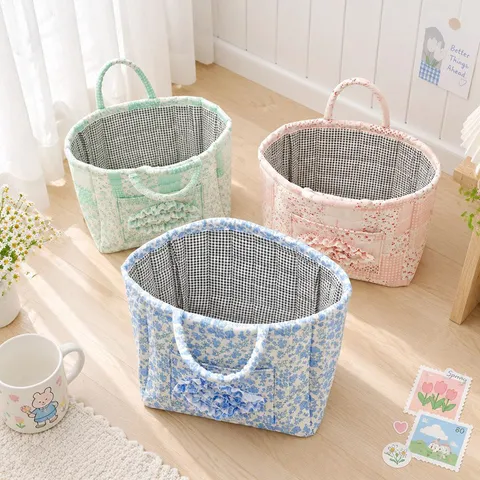 Panier à Linge en Tissu Floral Pastoral Bac de Rangement Pliable en Polyester pour Vêtements Sous-vêtements Jouets Maison