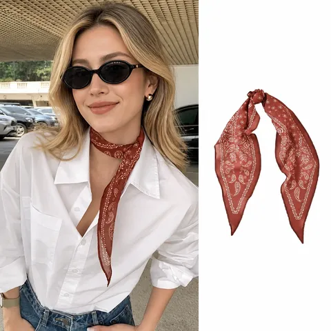 Écharpe Longue à Imprimé Paisley Vintage Américain Ruban Mode Femme Foulard Léger Multi-usage Bandeau de Cheveux