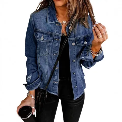 Γυναικείο Casual Tzin Jacket Makry Maniki Lapel Monopeto Ftharmeno Plimeno Ble Palto Tsepes Moda Streetwear