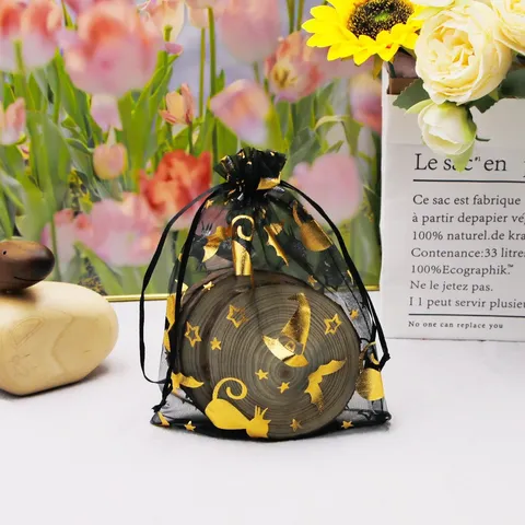 Halloween Party Candy Bags Skeleton Bat Spider Web Organza Drawstring Bags Gift Packaging Bags For Jewelry Party Favors Decor