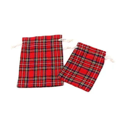 Christmas Gift Bag Red Black Plaid Drawstring Cotton Cloth Favor Bag Santa Reindeer Snowman Pattern For Holiday Party Candy Packaging Storage
