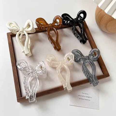 Acrylic Bow Hair Claw Clip Sweet Jelly Color Shark Clip Non-Slip Elegant Hair Styling Accessories For Women Daily Wear