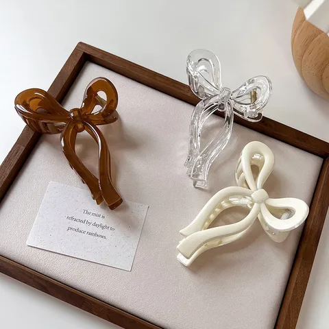 Acrylic Bow Hair Claw Clip Sweet Jelly Color Shark Clip Non-Slip Elegant Hair Styling Accessories For Women Daily Wear