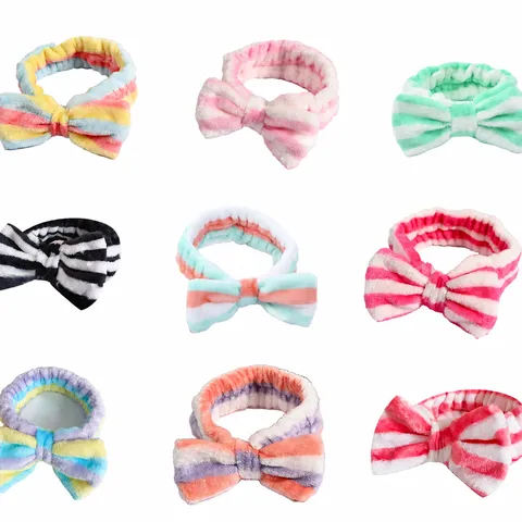 Flanel Strik Haarband Schattig Gestreepte Make-up Haarband Zacht Elastisch Gezicht Wassen Haarhoepels Vrouwen Haaraccessoires