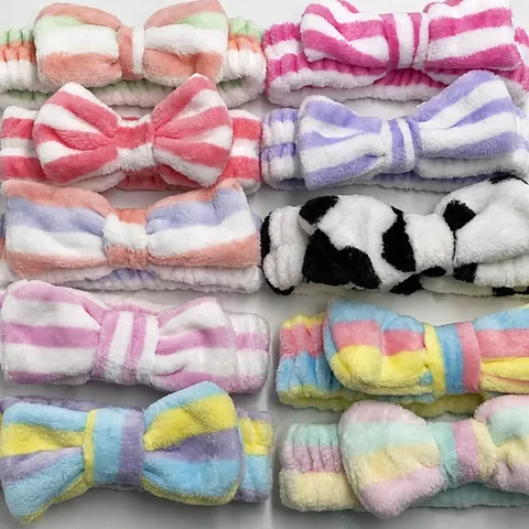 Flanel Strik Haarband Schattig Gestreepte Make-up Haarband Zacht Elastisch Gezicht Wassen Haarhoepels Vrouwen Haaraccessoires