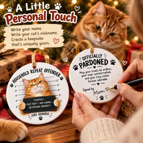 Funny Cat Mugshot Christmas Tree Ornament Double Sided Acrylic Hanging Pet Decoration Household Repeat Offender Cat Lover Gift
