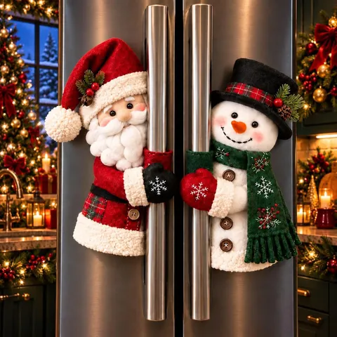 Weihnachten Kühlschrank Griffabdeckungen Cartoon Weihnachtsmann Schneemann Küche Schrank Türgriff Dekor Festlich Plüsch Schutzhülle Holiday Home Dekoration